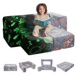 Canapé Enfant Convertible Ludique-VEVOR-Fauteuil pour Enfants en Tissu Phosphorescent avec Housse Amovible-Gris