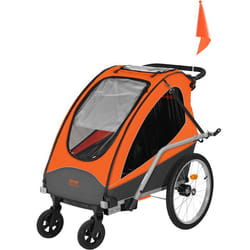 Remorque de Vélo pour Enfants-VEVOR-Siège Double Charge 55 kg Porte-Auvent 2en1 Transformant en Poussette Orange Gris