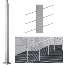 Poteau de rampe deescalier a cable, 106,7x5x5 cm, poteau de garde-corps trous inclines 30°, 12 trous pre-perces, poteau de rail acier inoxydable