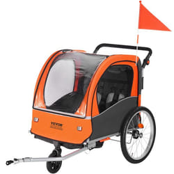 Remorque de Vélo pour Enfants-VEVOR- Siège Double Charge 45 kg Porte-Auvent 2en1 Transformant en Poussette Orange Gris