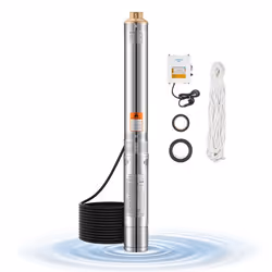 Pompe Immergée pour Puits Profond-VEVOR-550 W-Pompe à eau en Acier inox-Débit 65 L/min-Hauteur de 85m-avec Cordon 20 m