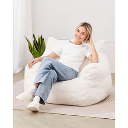 Pouf 92 cm avec Accoudoirs Souples et Poche de Rangement-VEVOR-Fauteuil Paresseux Mousse à Mémoire de Forme 25D Remplie-Blanc
