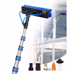 Brosse à Laver Télescopique pour Panneaux Solaires-VEVOR-9 m-avec Tête de Brosse PP Rotative 180°-Tuyau 20 m