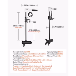 Moteur de Bateau de Pêche à la Traîne-VEVOR-Poussée 39 kg-Moteur Hors-bord Électrique 24 V Tige 915 mm
