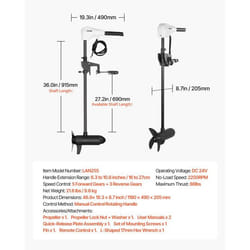 Moteur de Bateau de Pêche à la Traîne-VEVOR-Poussée 39 kg-Moteur Hors-bord Électrique 24 V Tige 915 mm