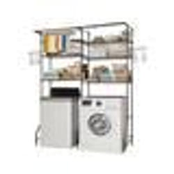 Étagère de Salle de Bain WC-VEVOR-Meuble Machine à Laver-6 Niveaux-avec Tringle et Crochets-pour Buanderie Salle de Bain Noir