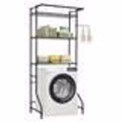 Étagère de Salle de Bain WC-VEVOR-Meuble Machine à Laver-3 Niveaux-avec Tringle et Crochets-pour Buanderie Salle de Bain Noir