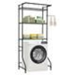 Étagère de Salle de Bain WC-VEVOR-Meuble Machine à Laver-3 Niveaux-avec Tringle et Crochets-pour Buanderie Salle de Bain Noir