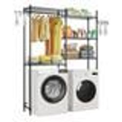 Étagère de Salle de Bain WC-VEVOR-Meuble Machine à Laver-5 Niveaux-avec Tringle et Crochets-pour Buanderie Salle de Bain Noir
