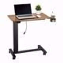 Table de Lit Mobile-VEVOR-Table dappoint à 4 Roulettes-Levage Électrique avec Bouton-Réglable en Hauteur-Bois et Noir