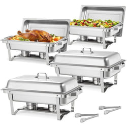 Chauffe-Plat Rectangulaire 4PCs 86 L-VEVOR-Buffet Chauffant à Combustible en Inox avec Couvercle Poignée Creuse