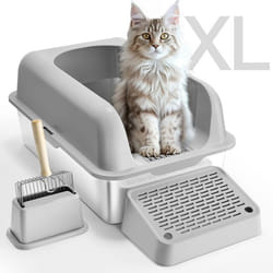 Bac à Litière pour Chat-VEVOR-Profondeur 1524 mm-avec Pelle Repose-pied Filtrant Côtés Hauts sans Odeur-Gris Clair