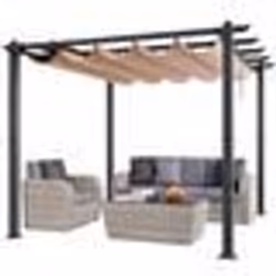 Pergola Rétractable Extérieure 3 x 3 m-VEVOR-Tonnelle de Jardin en Aluminium-pour Patios Jardins Terrasses Arrière-Cours Beig ...