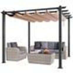 Pergola Rétractable Extérieure 3 x 3 m-VEVOR-Tonnelle de Jardin en Aluminium-pour Patios Jardins Terrasses Arrière-Cours Beige