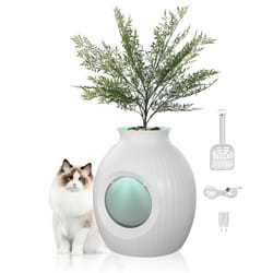 Bac à Litière Caché pour Chat avec Plante Artificielle et Pelle-VEVOR-Système Intelligent Contrôle des Odeurs Grande Entrée 240 mm