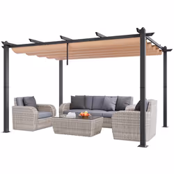 Pergola rétractable extérieure 3 x 4 m-VEVOR-Tonnelle de Jardin en Aluminium-pour Patios Jardins Terrasses Arrière-Cours-Beig ...