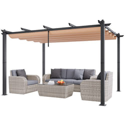 Pergola rétractable extérieure 3 x 4 m-VEVOR-Tonnelle de Jardin en Aluminium-pour Patios Jardins Terrasses Arrière-Cours-Beige