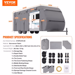 Bâche de Protection Camping-car-VEVOR-55-61 m-avec Sac de Rangement Rustines de Réparation Sangles-Classe A Résistant à leau