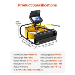 Caméra Inspection Canalisation 30 m Endoscope Drain-VEVOR-avec Lumière 6 LED Réglables Carte SD 16 Go Zoom 3X