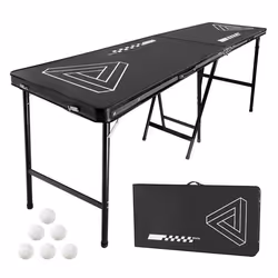 Table de Bière Pong Portable-VEVOR-24 m-Table Surélevée Pliable de 09 m-avec Poignée de Transport et 6 Balles de Ping-Pong