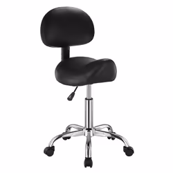 Tabouret de Selle avec Support Dorsal et Roulettes-VEVOR-Capacité 204 kg-Hauteur Réglable-pour Salon Spa Massage-Noir