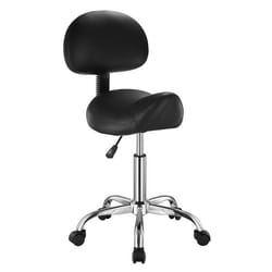 Tabouret de Selle avec Support Dorsal et Roulettes-VEVOR-Capacité 204 kg-Hauteur Réglable-pour Salon Spa Massage-Noir