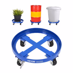 Porte-Fût-VEVOR-Chariot à Baril 250L 907 kg-4 Roulettes Pivotantes-Socle Rouleur Anti-basculement-Bleu