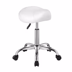 Tabouret de Selle à Roulettes-VEVOR-Capacité 204 kg-Hauteur Réglable-pour Salon Massage Tatouage Clinique-Blanc