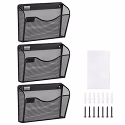 Support Mural de Fichiers -VEVOR-3 PCs 1 poche-Porte-documents en Maille Monobloc pour Magazines Courrier Papier