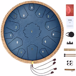 Tambour à Langue en Acier-VEVOR-356 mm-15 Notes-2 Maillets Sac de Transport-pour Éducation Musicale-Bleu Marine