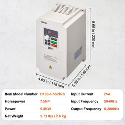 Variateur de Fréquence-VEVOR-Entraînement à Fréquence Variable-5.5 kW 25 A 50/60 Hz Entrée Monophasée ou Triphasée Sortie Triphasée
