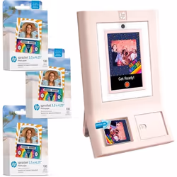 HP Sprocket Photomaton Machine Imprimante Photo Instantanée Couleur Rose Paper Bundle + Papier Photo Zink 35 x 425 Autocollan ...