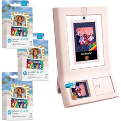 HP Sprocket Photomaton Machine Imprimante Photo Instantanée Couleur Rose Paper Bundle + Papier Photo Zink 35 x 425 Autocollant
