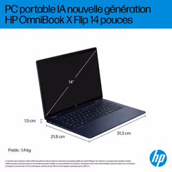 HP OmniBook X Flip Next Gen AI 14-fm0007nf Copilot+ PC Intel Core Ultra 7 258V Hybride (2-en-1) 14" PC portable Écran tactile 2K 32Go RAM 1To SSD Wi-Fi 7 Win11 Bleu - Vue supplémentaire 7