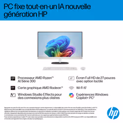 HP All-in-One Desktop Next Gen AI 27-ct2005nf PC Copilot+ PC AMD Ryzen AI 5 68,6 cm (27") 1920 x 1080 pixels 16 Go DDR5-SDRAM Windows 11 Home Wi-Fi 6 (802.11ax) Blanc - Vue supplémentaire 2