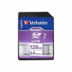 Verbatim Premium, 128 Go, SDXC, Classe 10, 10 Mo/s, 10 Mo/s, Multicolore