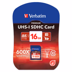 Verbatim UHS-I SDHC 16GB, 16 Go, SDHC, Classe 10, 90 Mo/s, 25 Mo/s