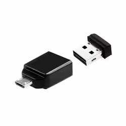 Verbatim Clé NANO USB 16 Go avec adaptateur Micro USB, 16 Go, USB Type-A, 2.0, Sans capuchon, 3 g, Noir