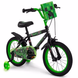 Vélo Enfant - HUFFY - Minecraft 16 - Stabilisateurs lumineux - Freins avant et arrière - Plaque Creeper