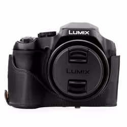 MegaGear Panasonic Lumix DC-FZ80, FZ82 Ever Ready Leder Kamera-Case mit Trageriemen und Batteriezugang schwarz MG1223 Housse Noir
