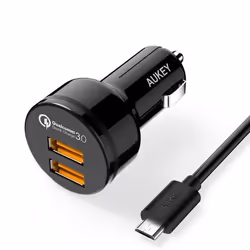 AUKEY CC-T8, Auto, Allume-cigare, CC, 12 V, Noir