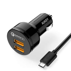 AUKEY CC-T8 chargeur d'appareils mobiles Ordinateur portable, Chargeur électrique, Smartphone, Smartwatch, Tablette Noir Allume-cigare, CC Charge rapide Auto