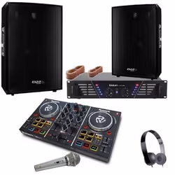 PACK SONO 1200W + CONTRÔLEUR PARTY MIX NUMARK + AMPLI 480W + ENCEINTES 1200W PA DJ SONO LIGHT LED CUBE1512