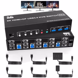KVM SWITCH HDMI+2 Displayport TRIPLE MONITEUR Pour 4Computers