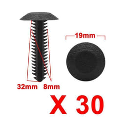 SOURCING MAP 30Pcs Noir Voiture plastique à enfoncer rivets fixation Clips pour trou 8mm diamètre