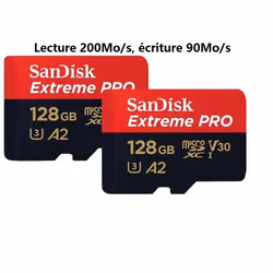 Lot de 2 Micro SD SanDisk Extreme Pro Carte Mémoire microSDXC 128Go 128g Class 10 UHS-I U3 V30 200MB/S 90MB/S A2