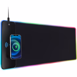 Tapis de Souris RGB 10 LED Modes avec Charge sans Fil Rapide de 15W Surface Lisse Premium Antidérapant pour Gaming Bureau PC