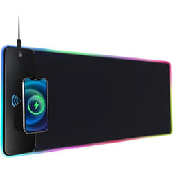 Tapis de Souris RGB 10 LED Modes avec Charge sans Fil Rapide de 15W Surface Lisse Premium Antidérapant pour Gaming Bureau PC