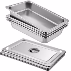 Bac Gastro Inox Alimentaire avec Couvercle - VEVOR - 13L - Lot de 4 Plats à Four en Acier