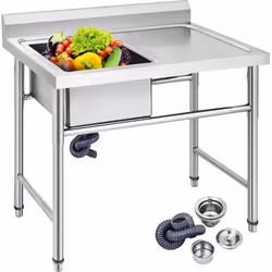 Évier de cuisine en inox 1 bac - VEVOR - 60 x 100 x 94 cm - avec dosseret et égouttoir